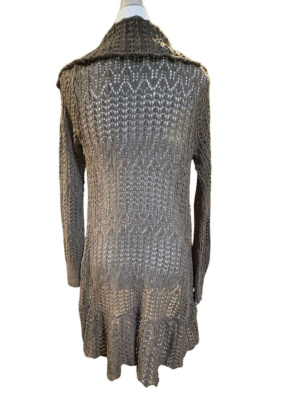 Brown Open-Knit Ruffle Cardigan - Picture 3 of 6